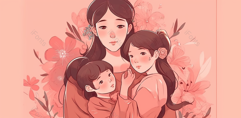 三个女孩感恩母亲节手绘插画背景海报,插画/手绘图,插画/手绘图库,插画/手绘图下载,插画/手绘